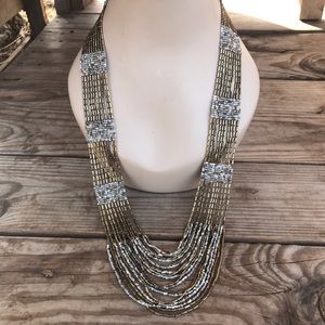 Long beaded necklace multi strand gold silver white